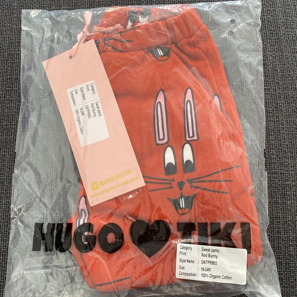 Hugo Loves Tiki Red Bunny Sweatpants NWT - Picture 2 of 2